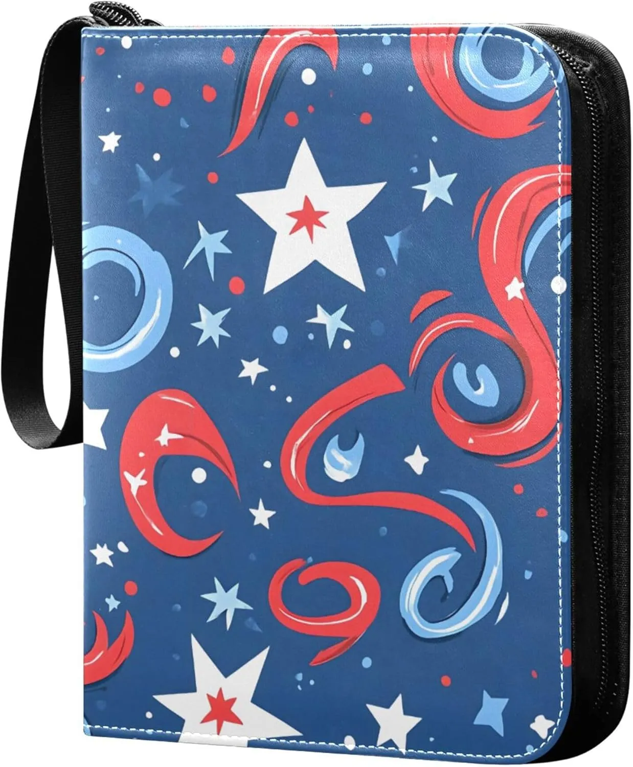 Independence Day Stars Card Binder 4 Pocket Collectible Trading Card Albums with 50 Sleeves Double Side PU Waterproof 3 Ring for Sports & Game Cards
