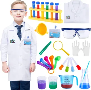 INNOCHEER Kids Science Experiment Kit with Lab Coat Scientist Costume Dress Up and Role Play Toys Gift for Boys Girls Kids Age 6  Christmas Birthday Party
