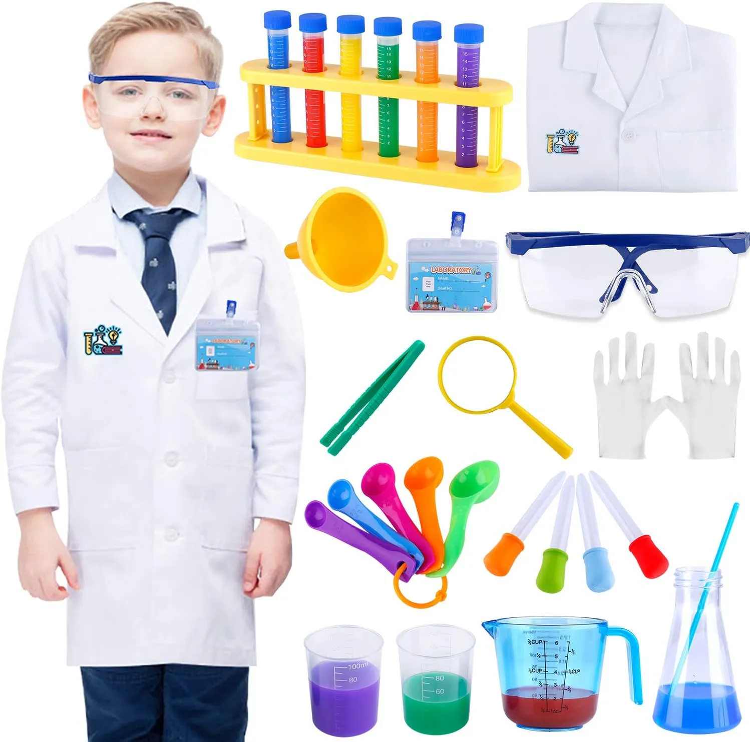 INNOCHEER Kids Science Experiment Kit with Lab Coat Scientist Costume Dress Up and Role Play Toys Gift for Boys Girls Kids Age 6  Christmas Birthday Party