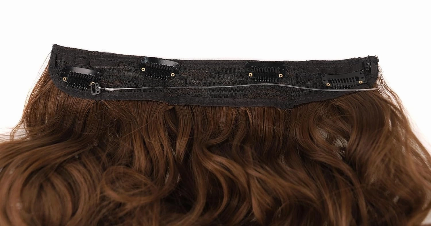 Invisible Secret Hidden Wire in Hair Extensions Long Curly Wave Synthetic Translucent Fish Line for Women Daily Party Use(N)