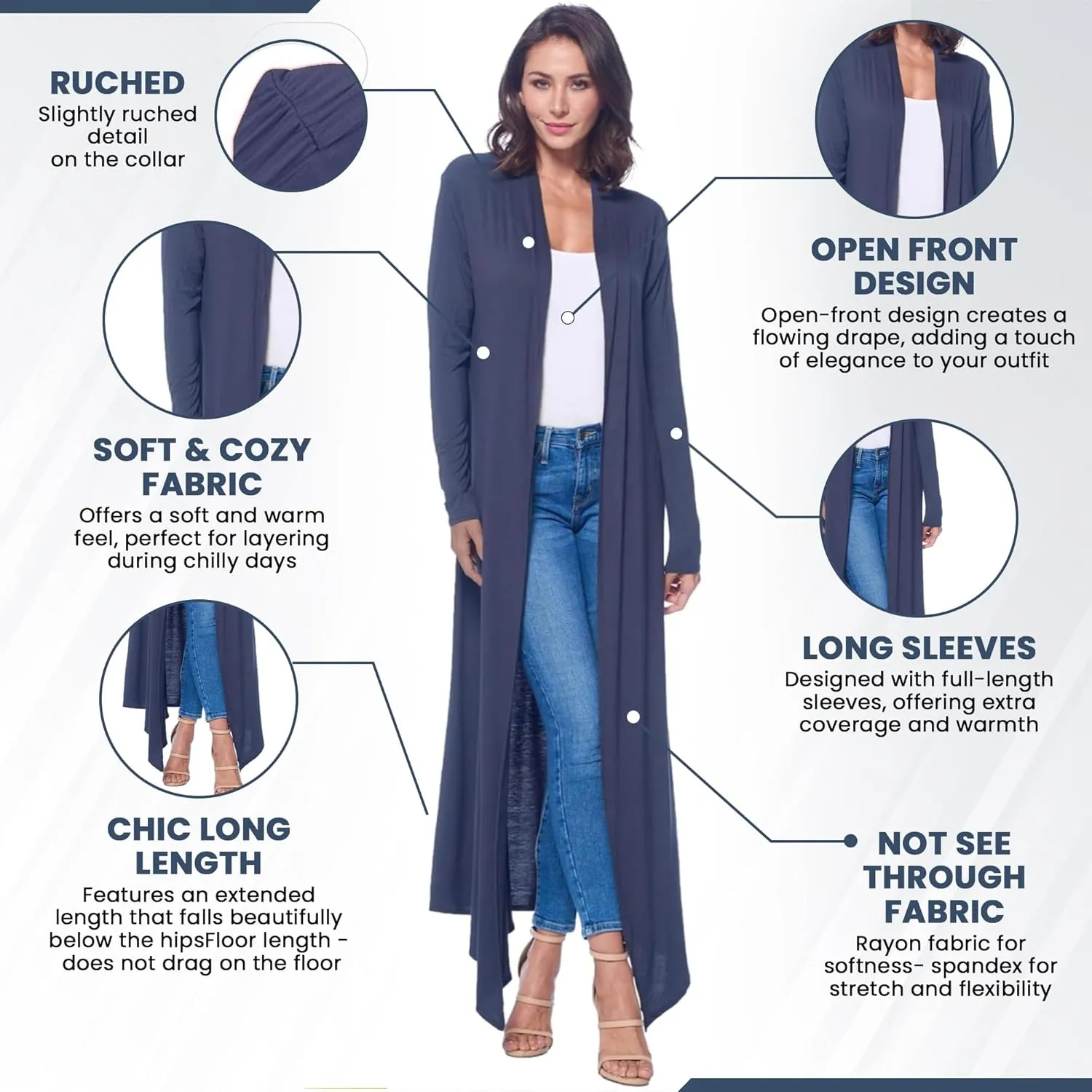 Isaac Liev Maxi Cardigan Duster Sweater – Women's Extra Long Open Front Full Length Lightweight Cardigans Dusters Sweaters