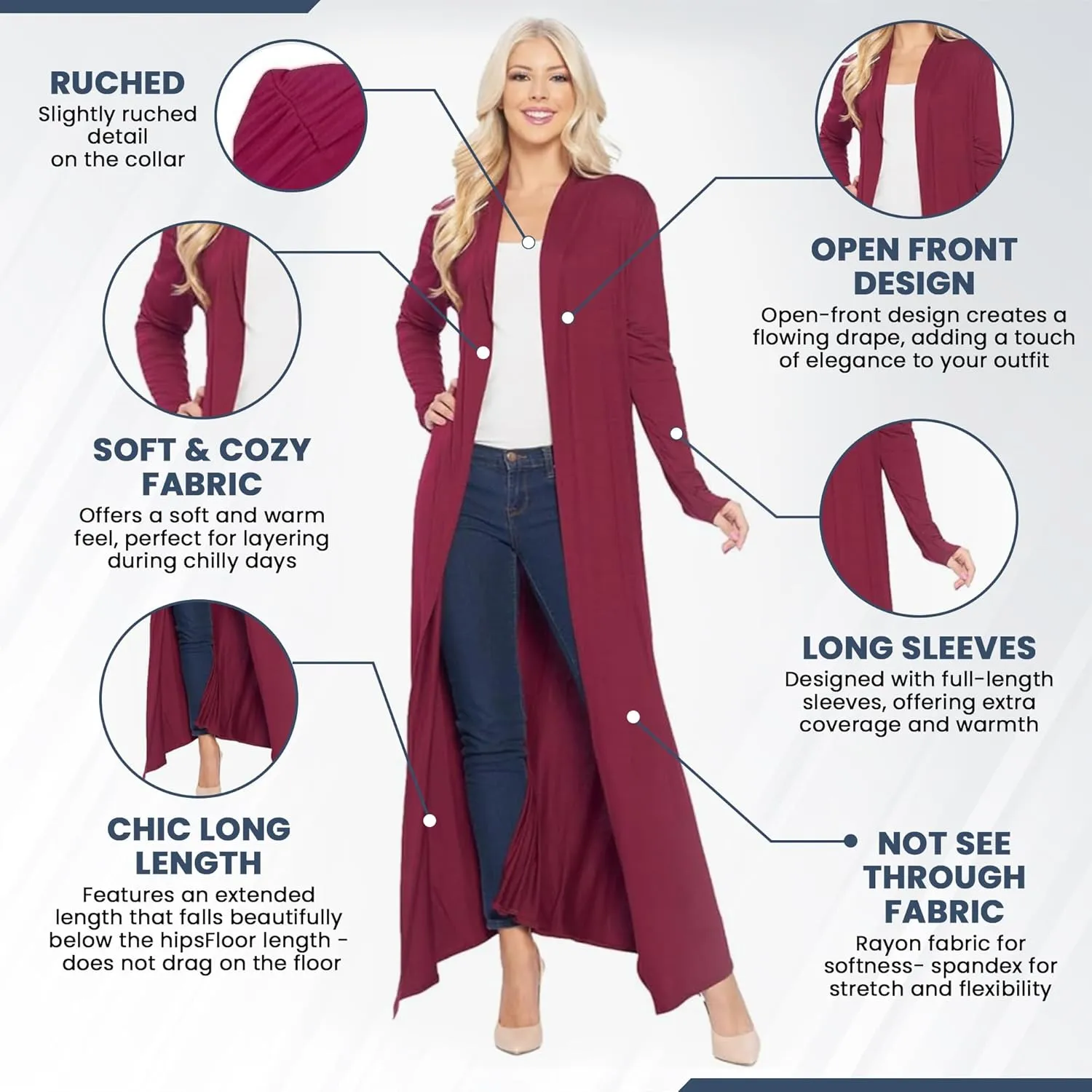 Isaac Liev Maxi Cardigan Duster Sweater – Women's Extra Long Open Front Full Length Lightweight Cardigans Dusters Sweaters