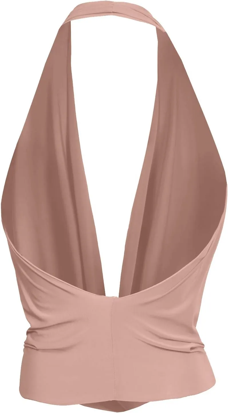 J. LOVNY Womens Womens Lightweight Low Cut Halter Top S-3XL