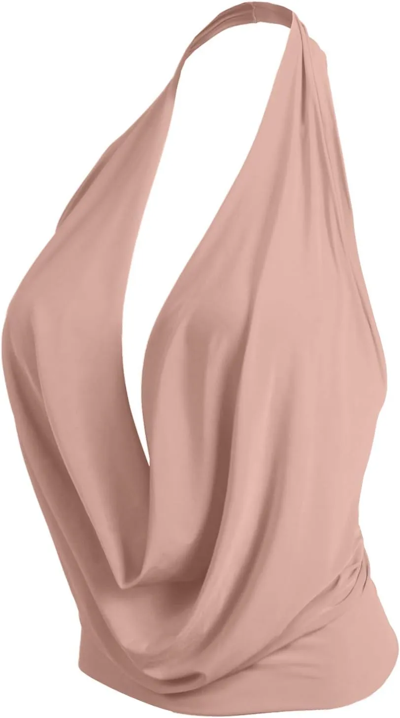 J. LOVNY Womens Womens Lightweight Low Cut Halter Top S-3XL