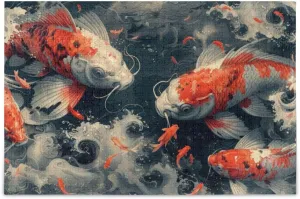 Japanese Print Fish Jigsaw Puzzle 1000 Piece, Educational Intellectual Decompression Puzzle Game Jigsaw Puzzle for Adult Active Thinking Party Entertainment, Family Games