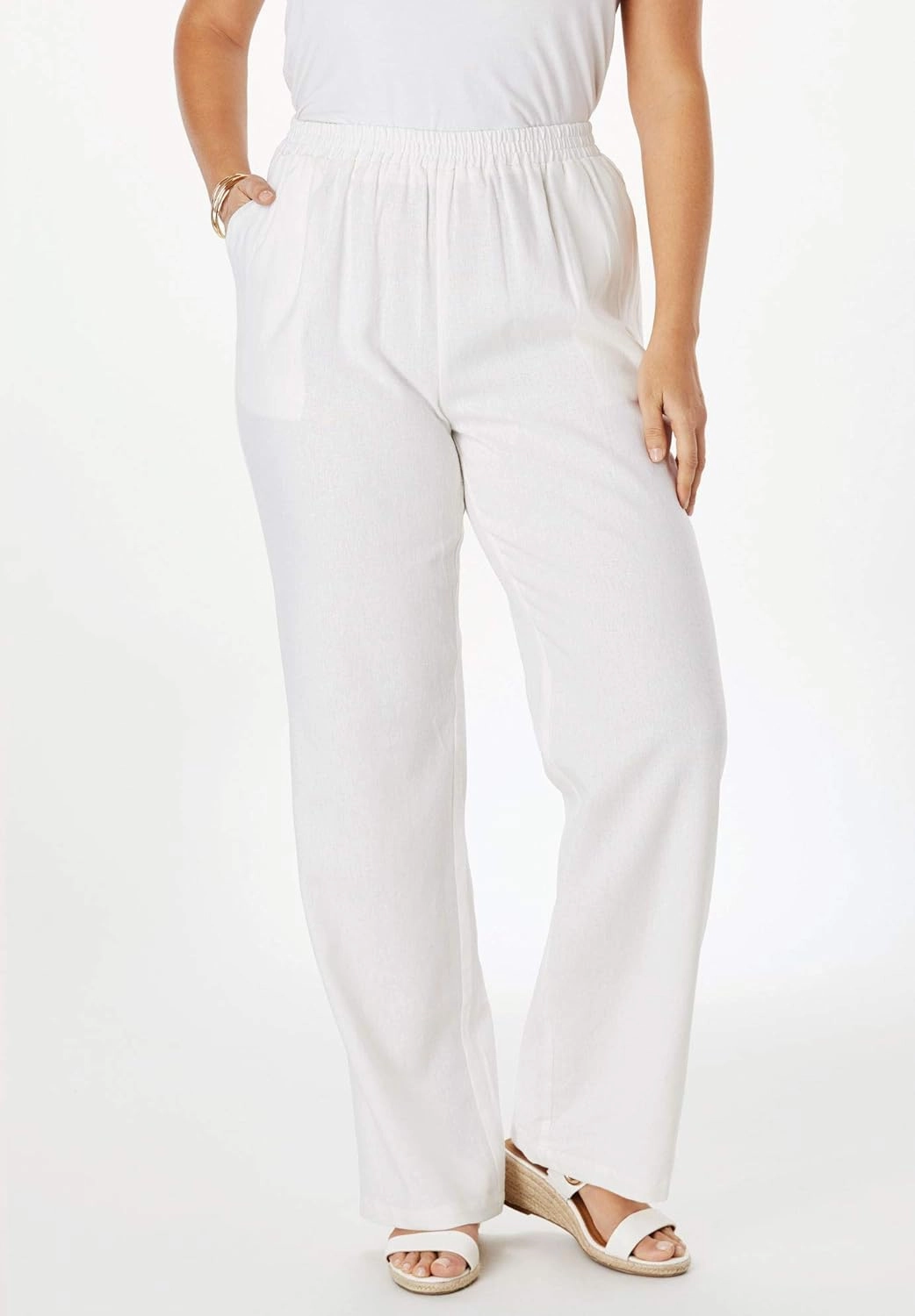 Jessica London Women's Plus Size Lightweight Linen-Blend Straight-Leg Pants