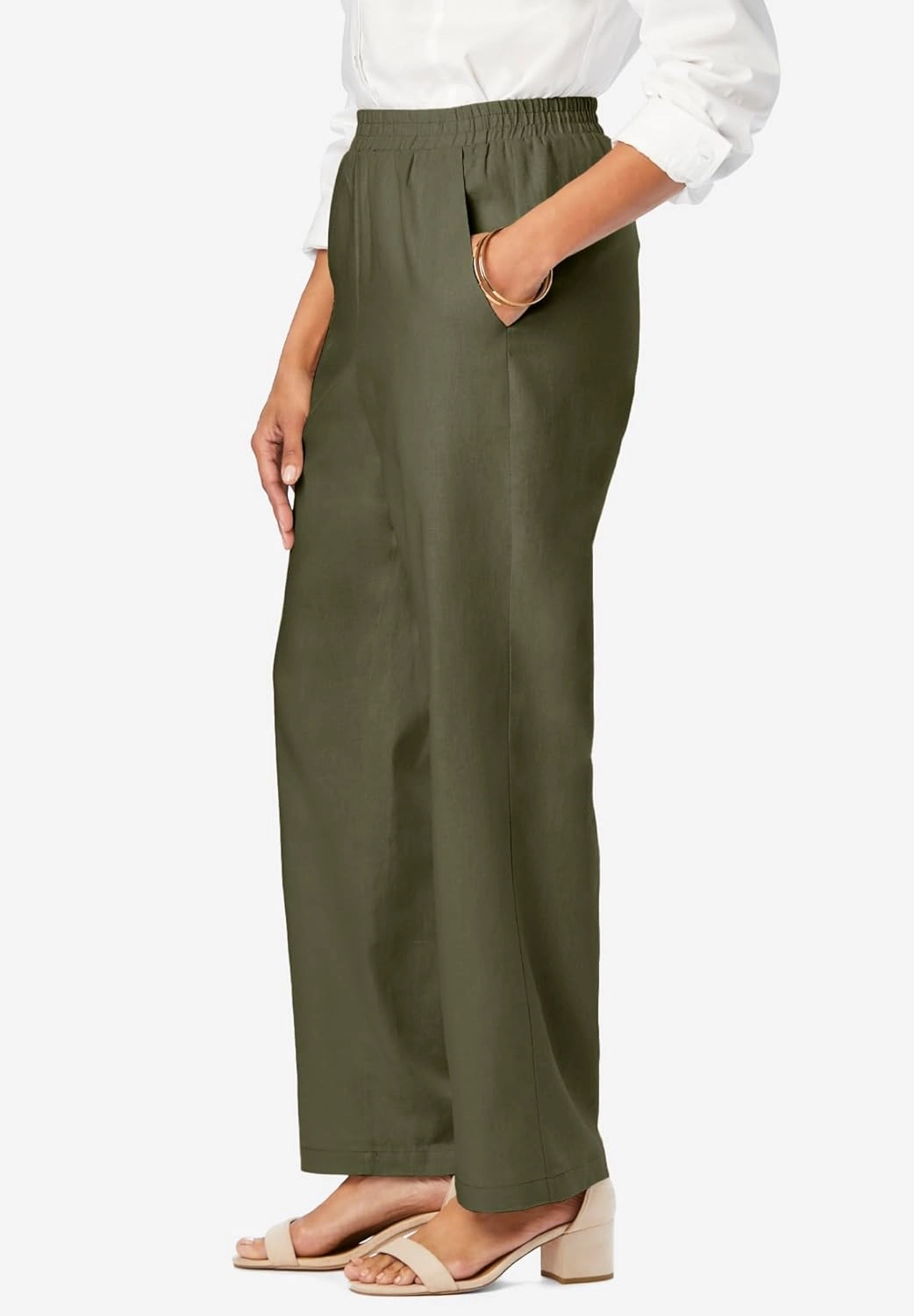 Jessica London Women's Plus Size Lightweight Linen-Blend Straight-Leg Pants