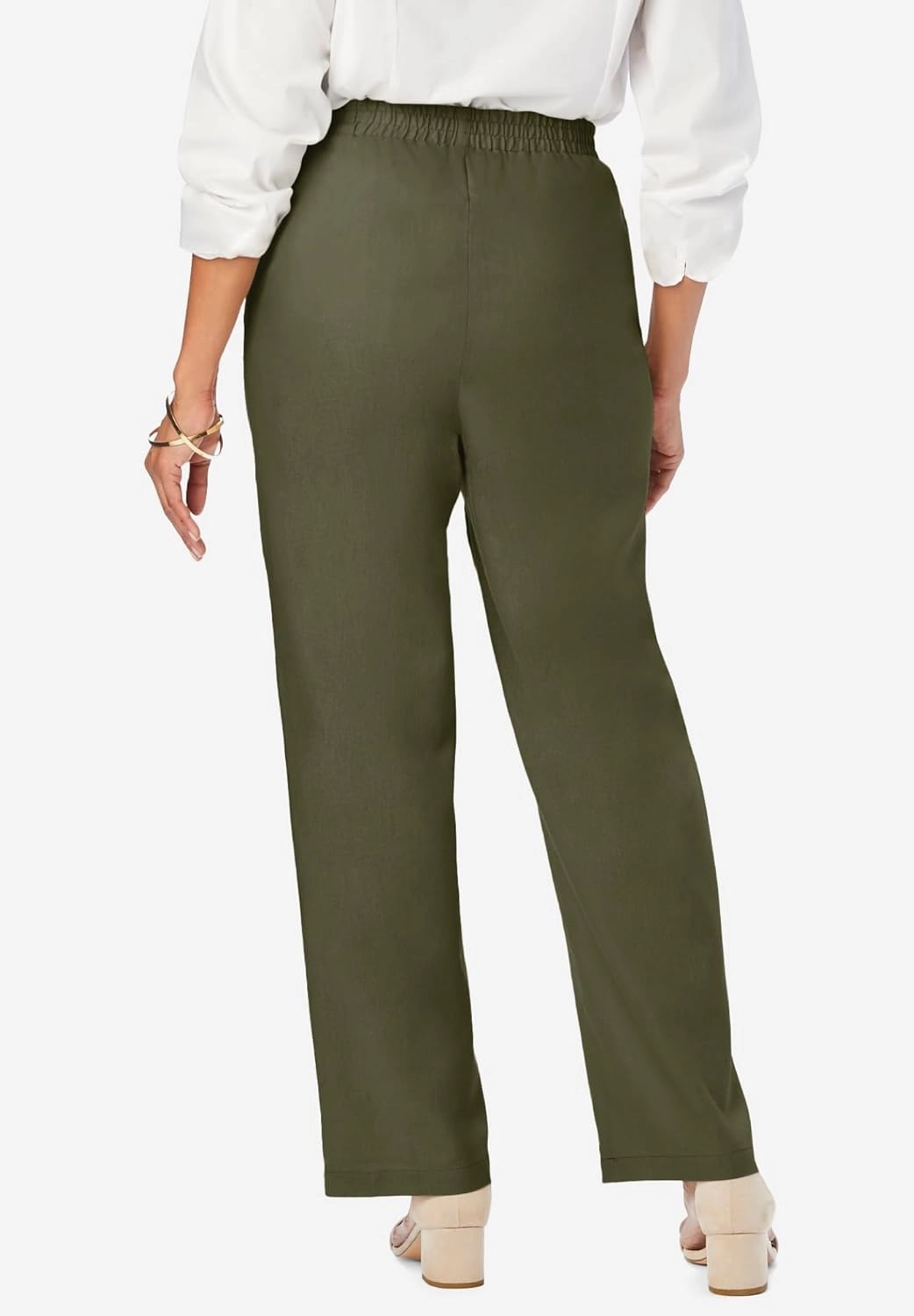 Jessica London Women's Plus Size Lightweight Linen-Blend Straight-Leg Pants