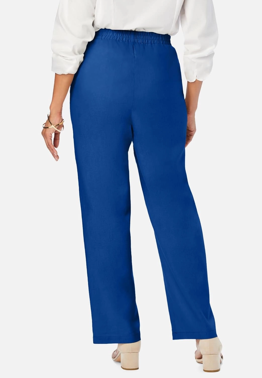 Jessica London Women's Plus Size Lightweight Linen-Blend Straight-Leg Pants