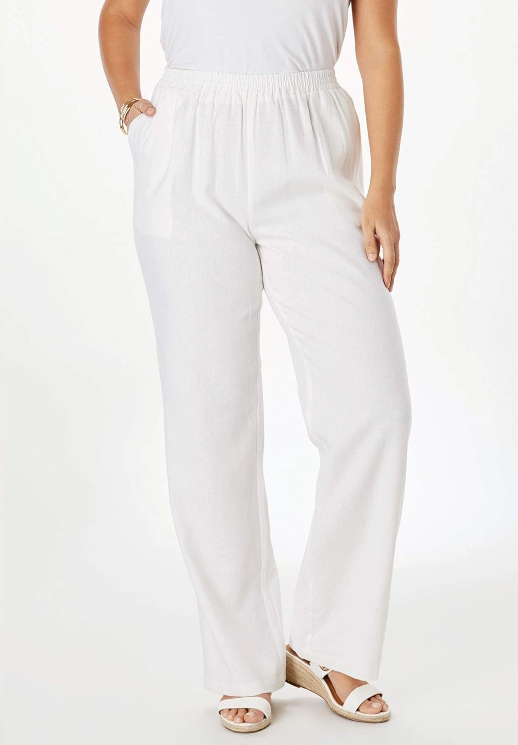 Jessica London Women's Plus Size Lightweight Linen-Blend Straight-Leg Pants