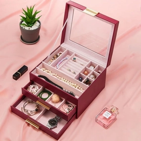 Jewelry Box Drawer Storage Cosmetic Ring Earring Necklace Bracelet Watch