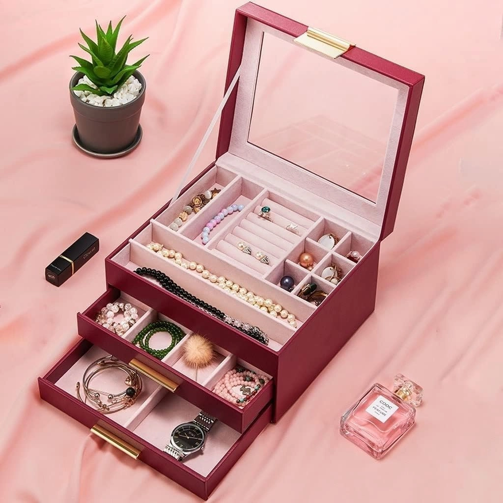 Jewelry Box Drawer Storage Cosmetic Ring Earring Necklace Bracelet Watch