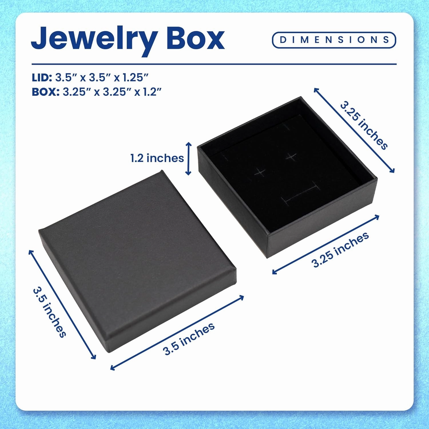 Jewelry Gift Box, 3.5 x 3.5 inches Pack of 24, Velvet Lined Foam Insert for Necklaces, Earrings, Rings, Pendants (Black)