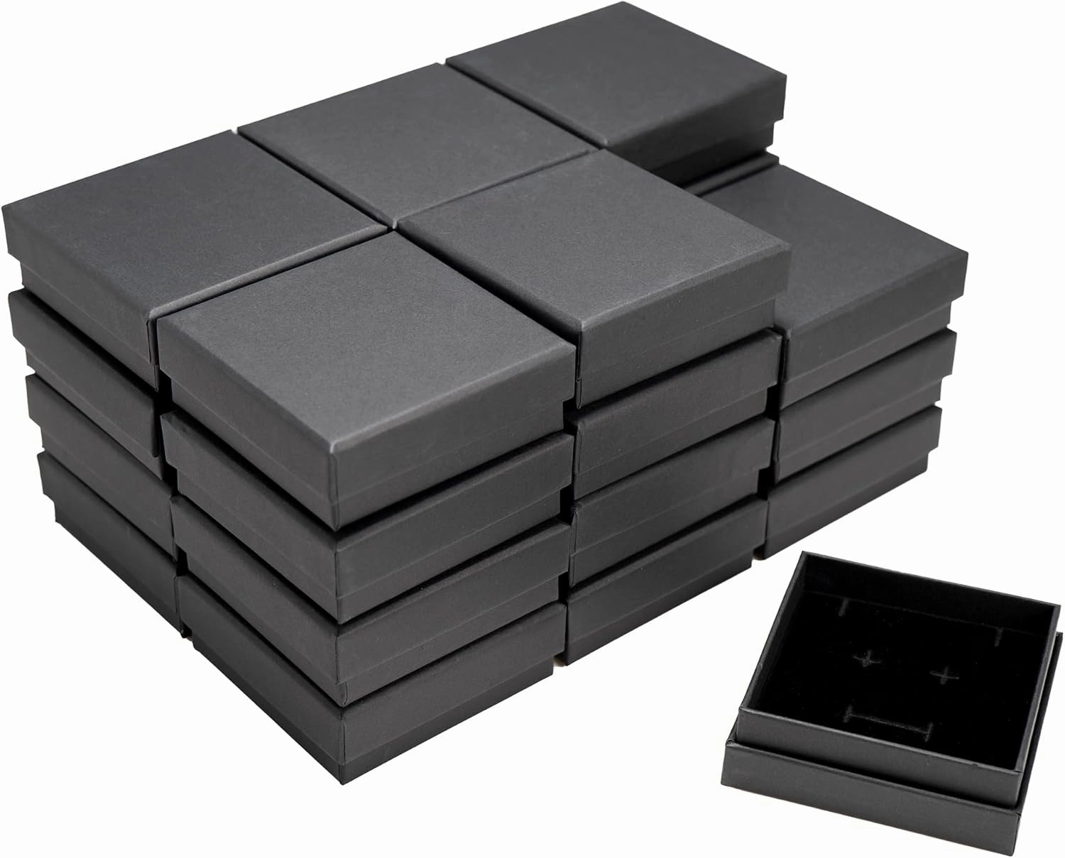 Jewelry Gift Box, 3.5 x 3.5 inches Pack of 24, Velvet Lined Foam Insert for Necklaces, Earrings, Rings, Pendants (Black)