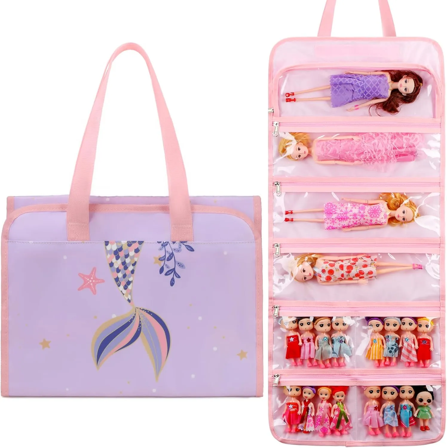 JIANYA Dolls Storage Bag Toys Display Carrying Storage Organizer Clear View Compatible with All Surprise Dolls Small Toy, Lilac