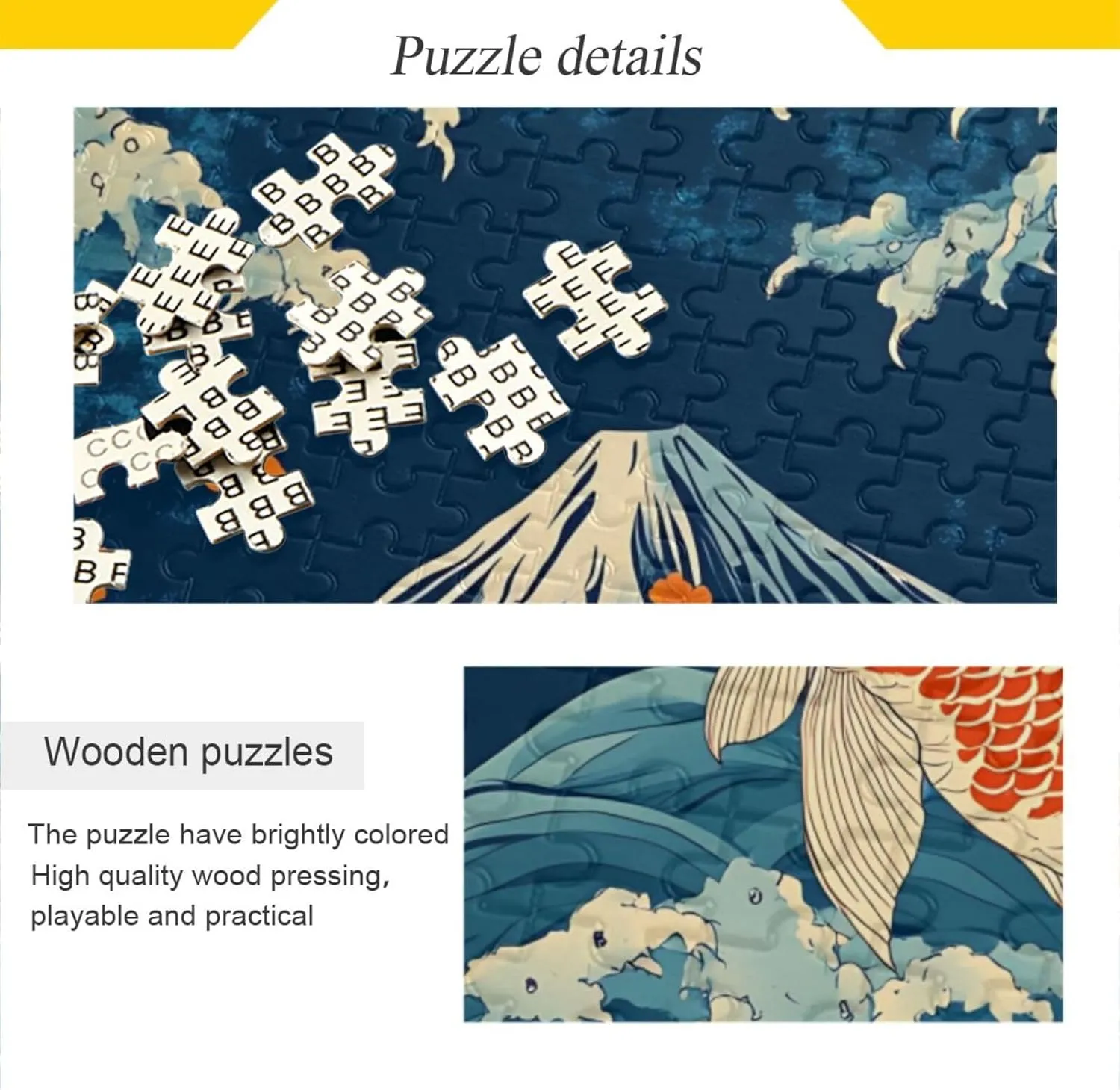Jigsaw Puzzle 1000 Piece, Japanese Fish Mountain Fuji Educational Intellectual Decompression Puzzle Game Jigsaw Puzzle for Adult Active Thinking Party Entertainment, Family Games