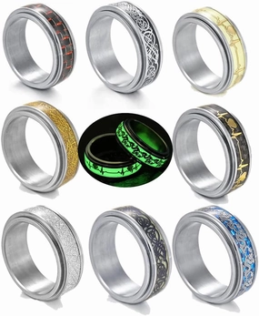 JILIYUPA Fidget Band Ring Set for Men & Women, Light Up Rings for Anxiety relief - 8mm Sliver Band, Spinner Fashion & Wedding Ring Set with 8 Pcs Stainless Steel Bands
