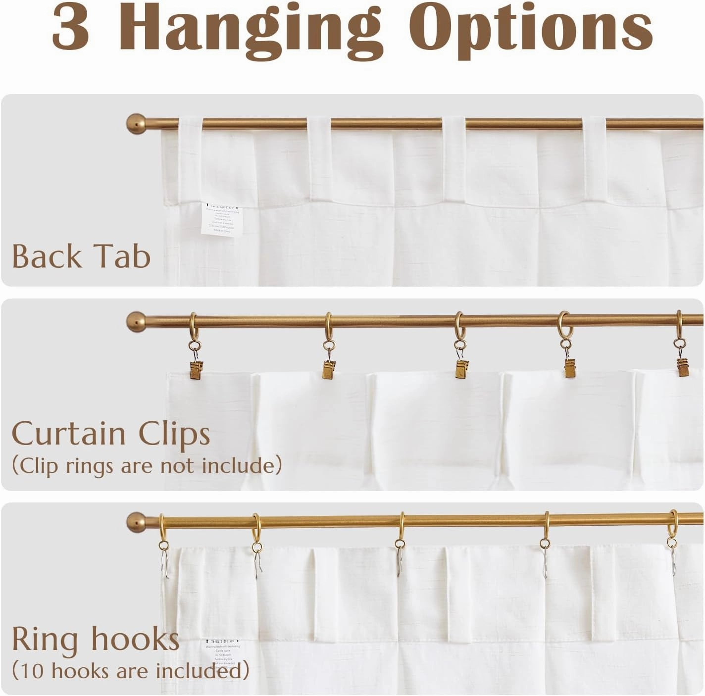 jinchan Linen Pinch Pleated Kitchen Curtains 36 Inch 2 Panels, Natural Linen Tier Curtains Back Tab Beige Farmhouse Cafe, Light Filtering Small Window Drapes for Bathroom Laundry Room Off White