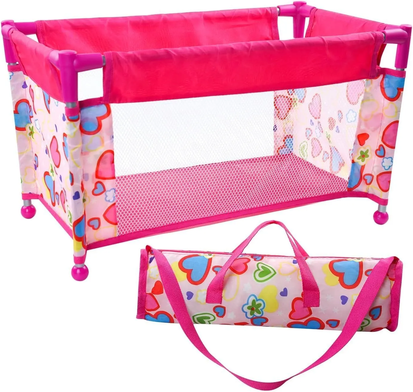 JIZHI Reborn Baby Doll Crib, Baby Doll Bed, Foldable Doll Playpen Toy for 17-21 Inch Dolls, Reborn Baby Doll Accessories with Storage Bag, Doll Pack n Play Kids Gift(Pink)