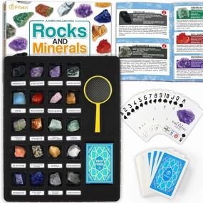 Jumbo Rock Collection Kit - 20 Pcs Large Unpolished Rocks, Minerals & Crystals (1.5-2 inch) with 54 Game Cards, Learning Book, Collector Box & Magnifier - Educational Rock Lover Gift for Kids 6 