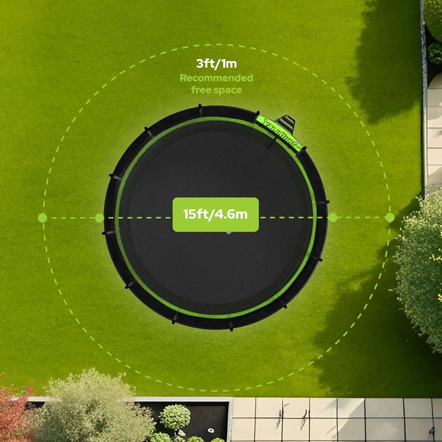 JumpFlex Hero Trampoline 12FT 14FT 15FT Round Outdoor Backyard Trampoline with ASTM Approved Net Safety Enclosure, Hoop, Ladder & Fast Assembly