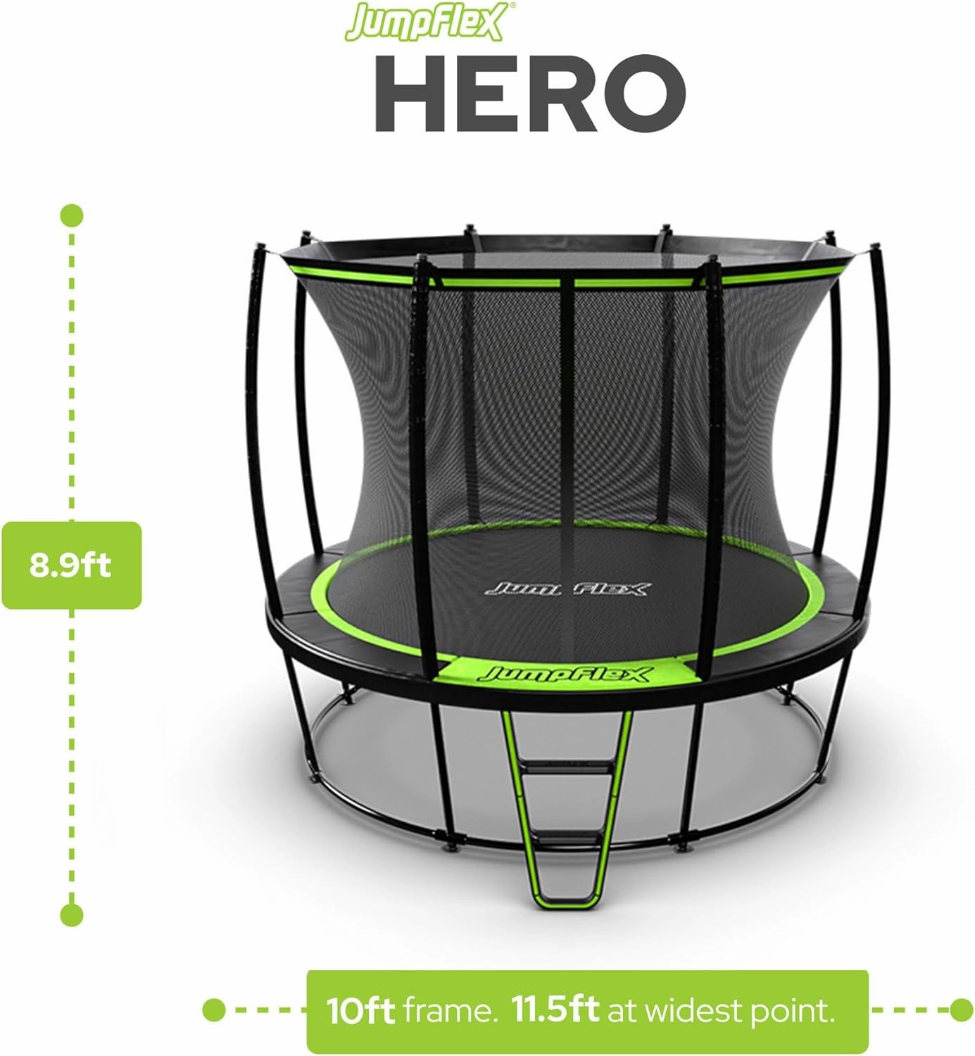 JumpFlex Trampoline with Basketball Hoop - Hero 12FT 14FT 15FT Round Outdoor Backyard Trampoline ASTM Approved with Net Safety Enclosure & Ladder Playset with Fast Assembly
