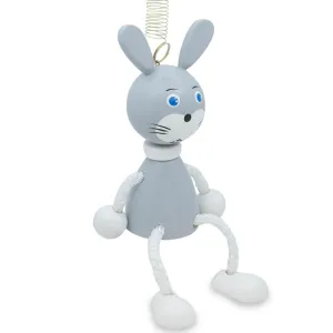 Jumping Rabbit Wooden Doll on a Spring 4 Inches