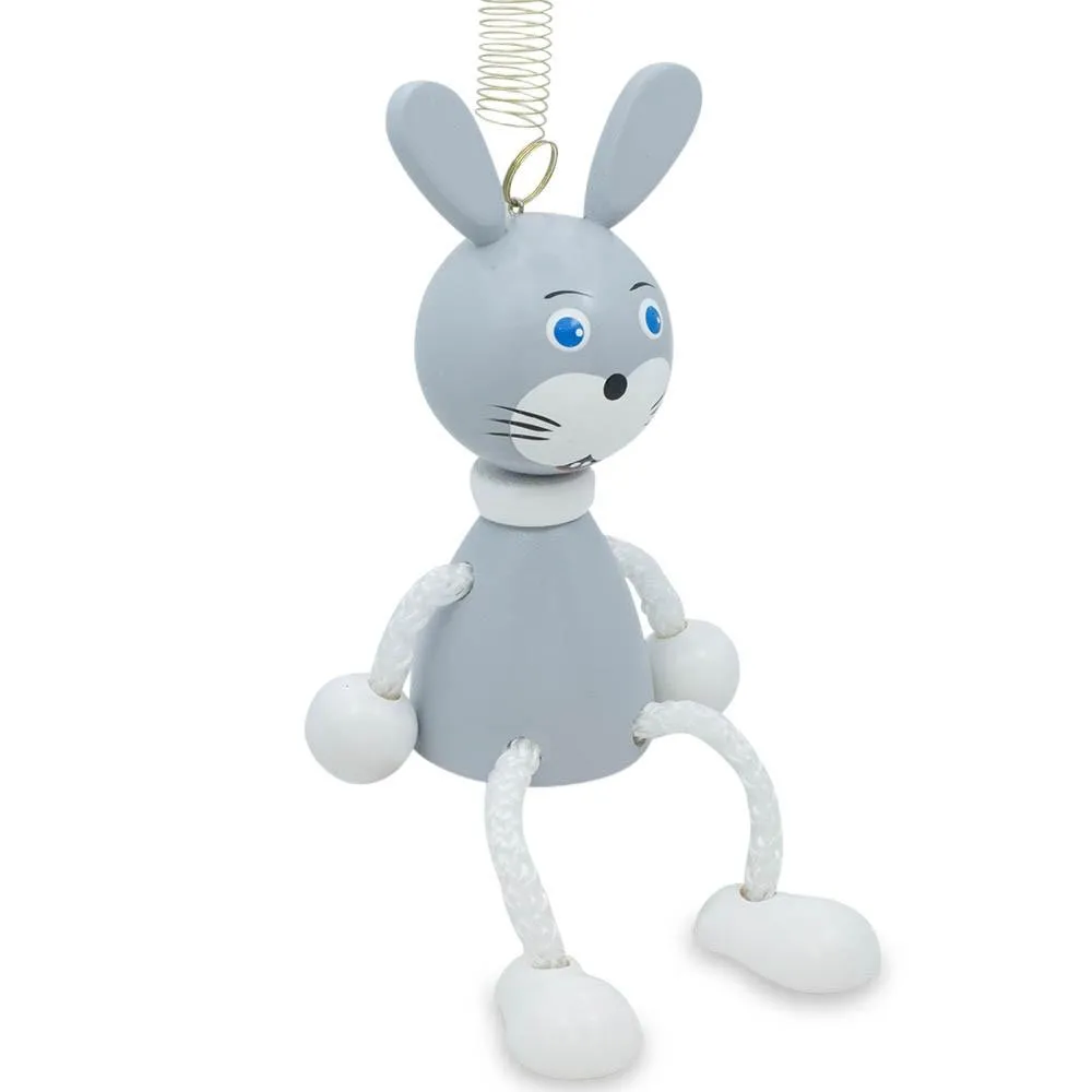 Jumping Rabbit Wooden Doll on a Spring 4 Inches