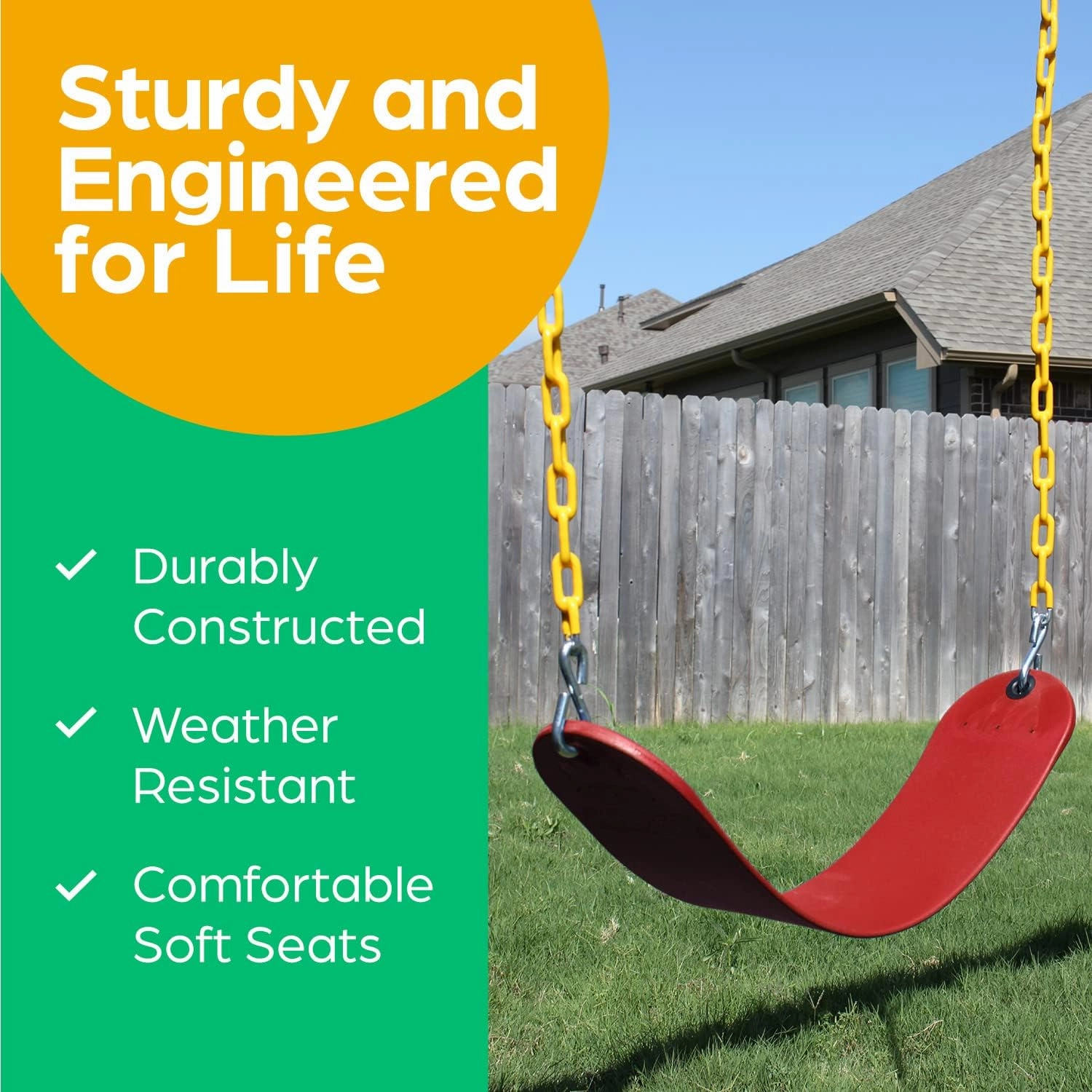 Jungle Gym Kingdom Swings for Outdoor Swing Set - Pack of 2 Swing Seat Replacement Kits with Heavy Duty Chains - Backyard Swingset Playground Accessories for Kids (Red)