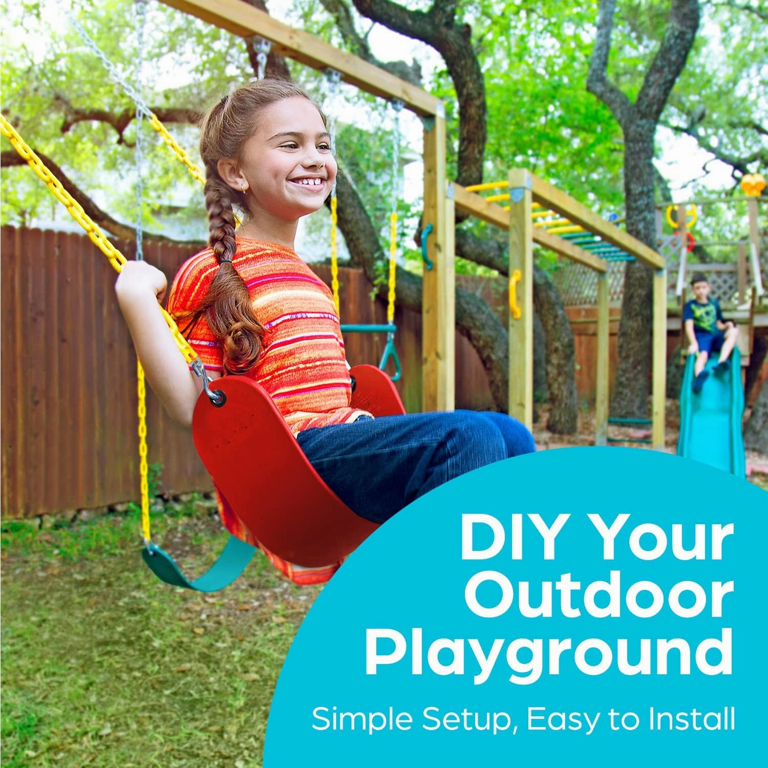 Jungle Gym Kingdom Swings for Outdoor Swing Set - Pack of 2 Swing Seat Replacement Kits with Heavy Duty Chains - Backyard Swingset Playground Accessories for Kids (Red)