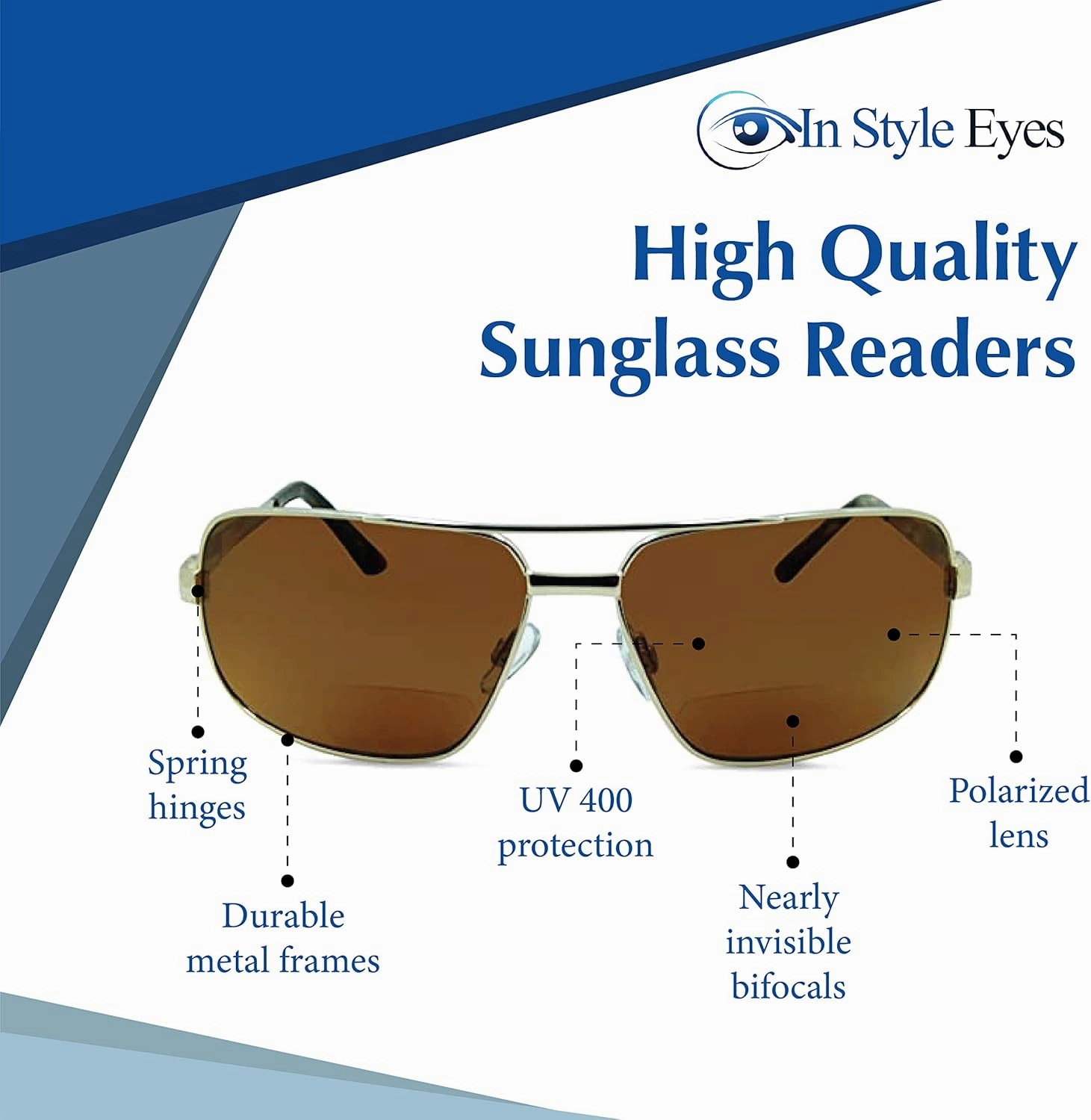 Just Chillin' Aviator Bifocal Sunglasses - Metal Frame Bifocal Polarized Sunglasses - Polarized Aspheric Lens