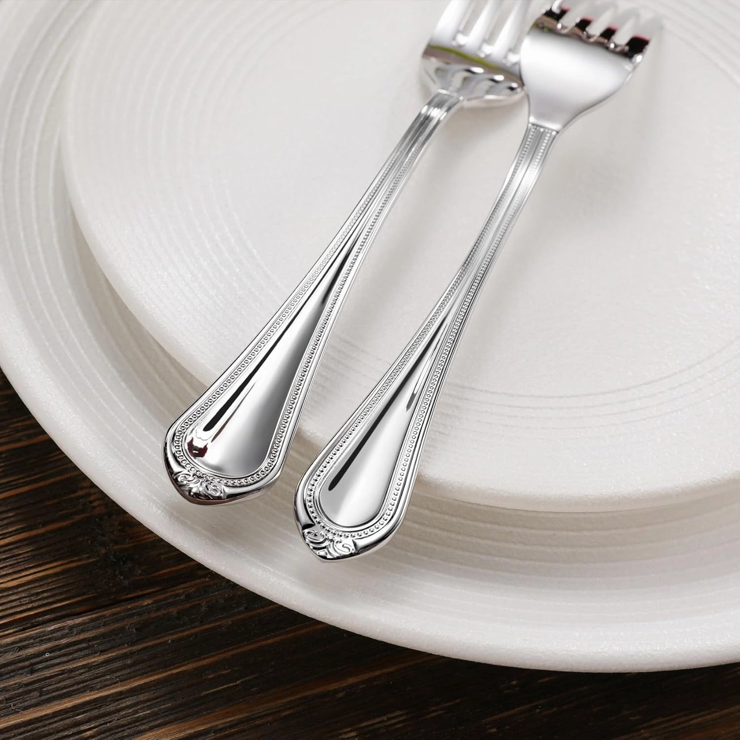 KEAWELL Pearl Edge Premium 65-Piece Refined Bead Silverware Set, 18/10 Stainless Steel, Service for 12, Fine Flatware Set with Serving Utensils, Dishwasher Safe (65, Silver)