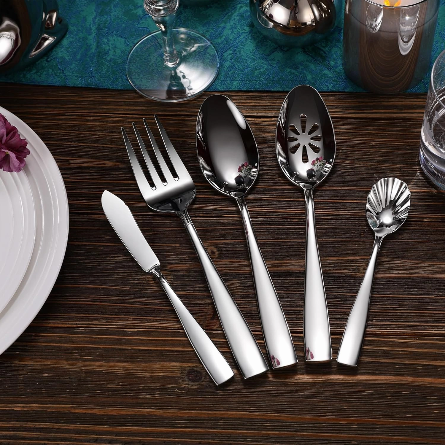 KEAWELL Premium Louis Serving Utensils, 18/10 Stainless Steel, Squared Edge Design, Mirror Finish, Dishwasher Safe (Hostess Serving Utensil Set)