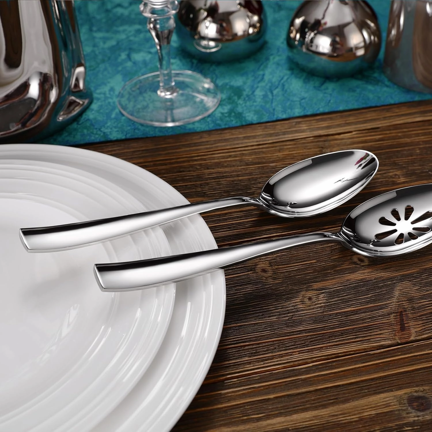 KEAWELL Premium Louis Serving Utensils, 18/10 Stainless Steel, Squared Edge Design, Mirror Finish, Dishwasher Safe (Hostess Serving Utensil Set)