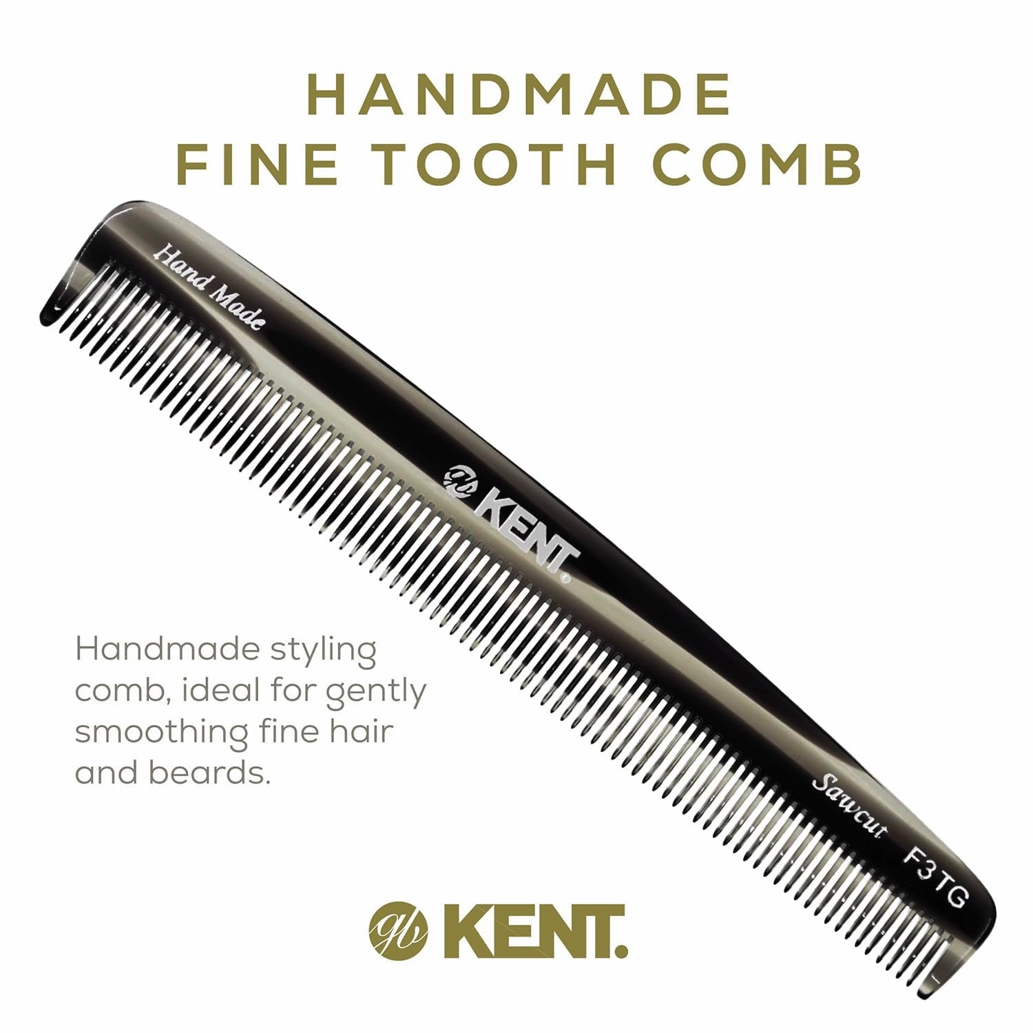 Kent F3T Black Graphite Fine Tooth Comb - Hair Parting and Straightening Comb for Men's & Women's Dandruff Remover, Saw Cut and Hand Polished Made in England