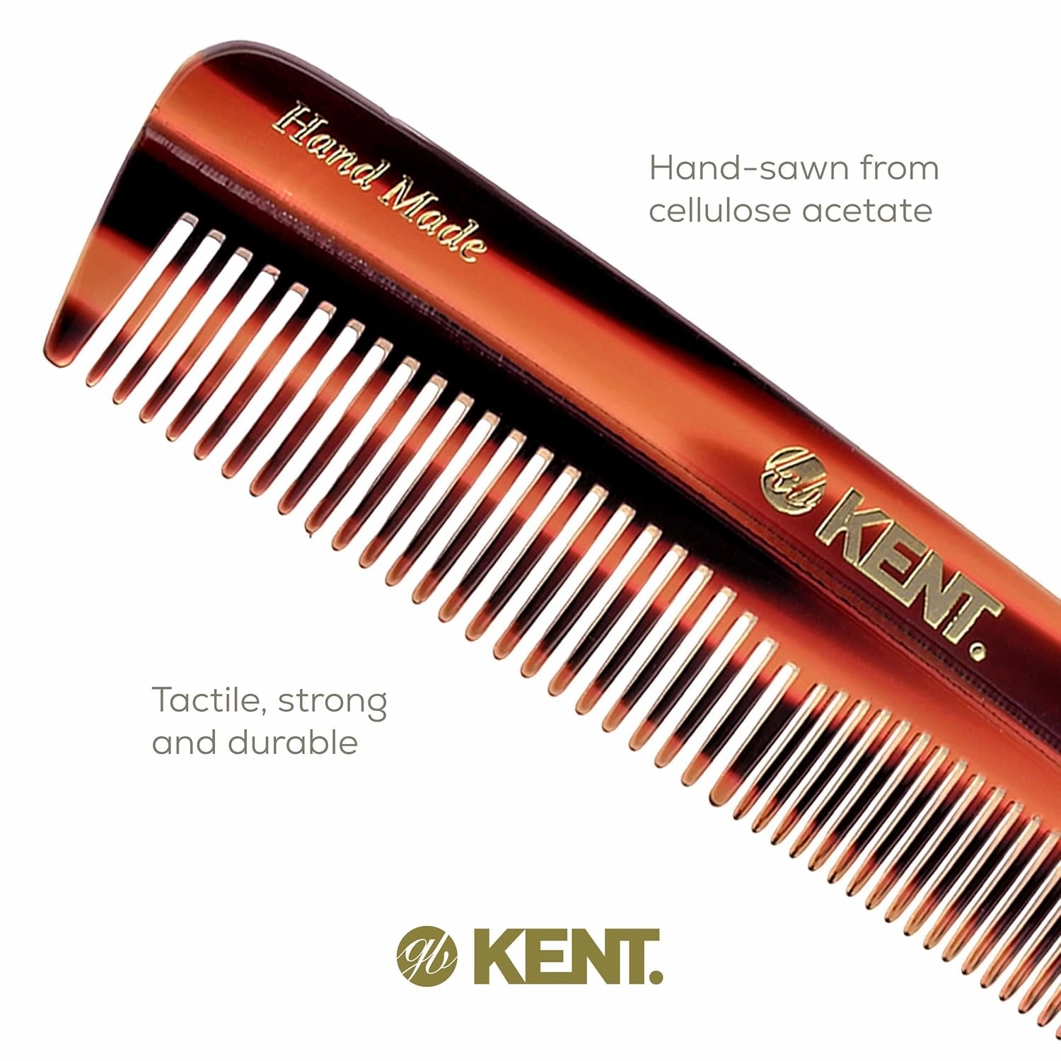 Kent R7T Double Tooth Pocket Comb, Small/Wide Grooming Comb for Hair, Beard, Mustache, and All Ages - Coarse/Fine Saw Cut, Hand Polished. Handmade in England