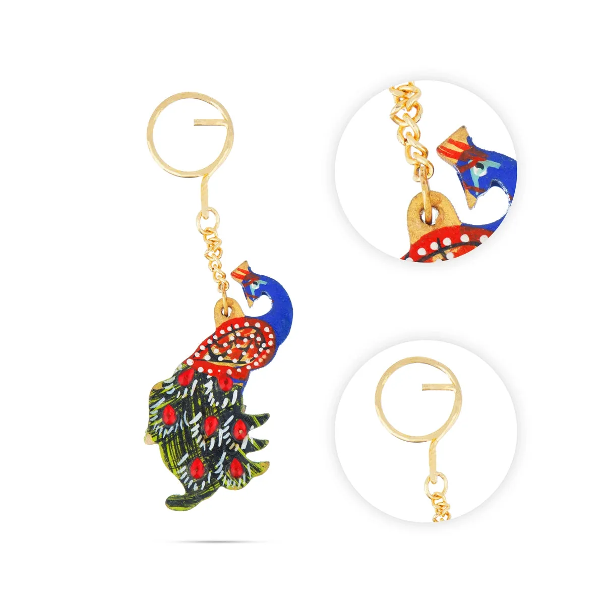 Key Chain | Peacock Design Key Chain/ Wooden Key Ring Holder for Car & Bike