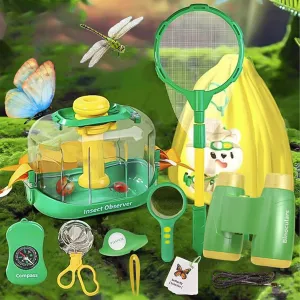 Kids Bug Catcher Kit - 10PCS Insect Catching Toys(Observation Box, Magnifying Glass, Butterfly Net & Binoculars) STEM Outdoor Nature Explore Tool Discover Educational Toy - Gift for Toddler Age 3-8