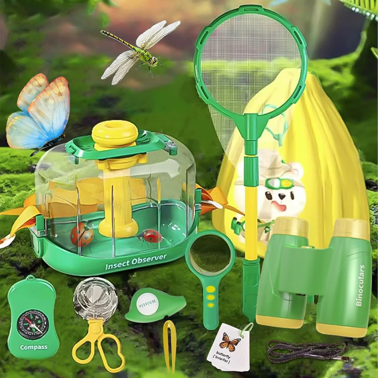 Kids Bug Catcher Kit - 10PCS Insect Catching Toys(Observation Box, Magnifying Glass, Butterfly Net & Binoculars) STEM Outdoor Nature Explore Tool Discover Educational Toy - Gift for Toddler Age 3-8