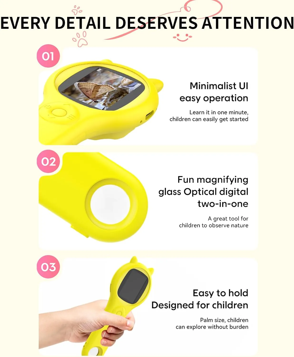 Kids Magnifying Glass Educational Science Kit - Mini LED Pocket Microscope for Kids(3-10 Years) - Durable Design - Ideal Gift for Girls (Yellow)