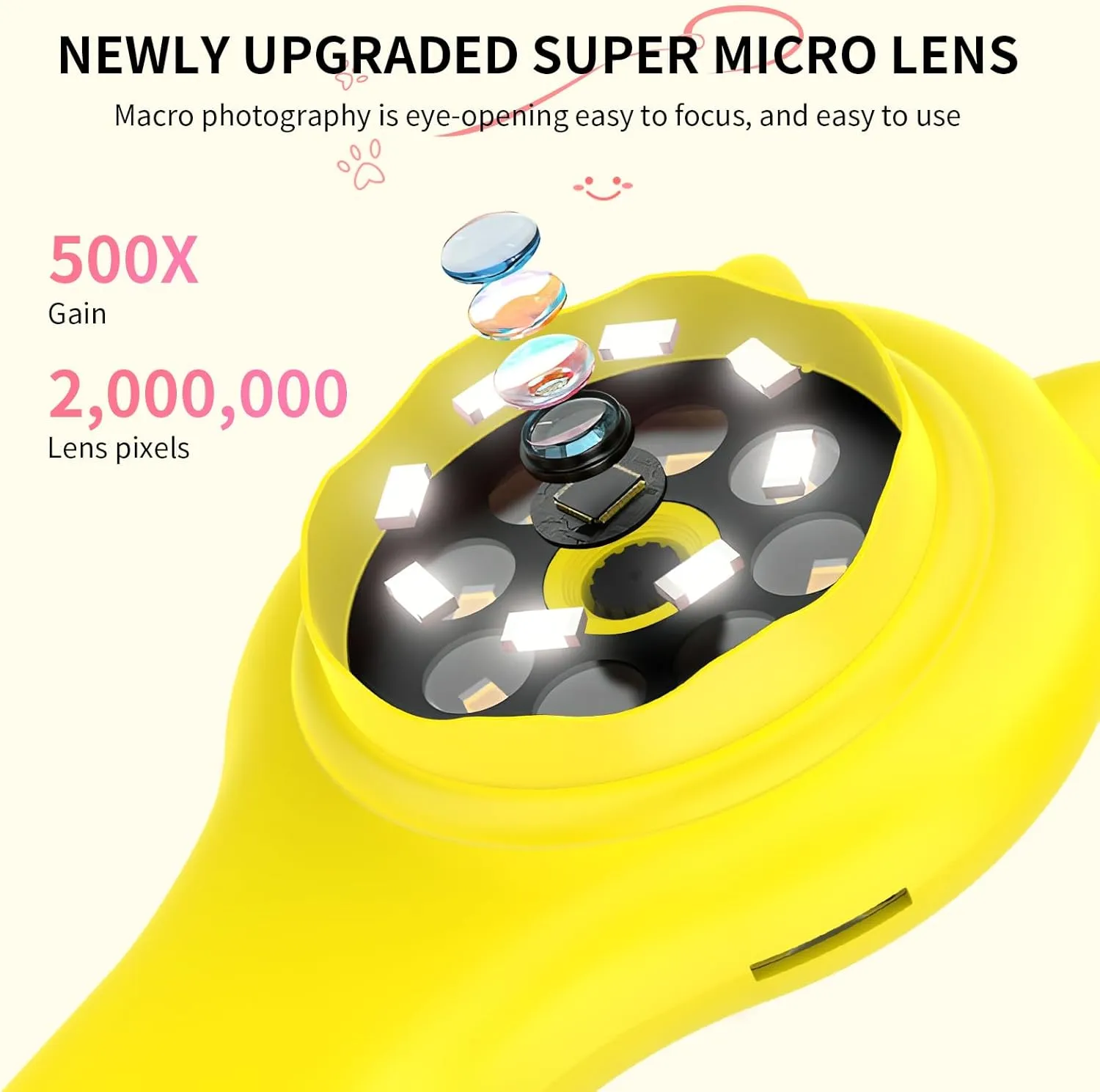 Kids Magnifying Glass Educational Science Kit - Mini LED Pocket Microscope for Kids(3-10 Years) - Durable Design - Ideal Gift for Girls (Yellow)