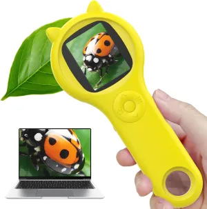 Kids Magnifying Glass Educational Science Kit - Mini LED Pocket Microscope for Kids(3-10 Years) - Durable Design - Ideal Gift for Girls (Yellow)