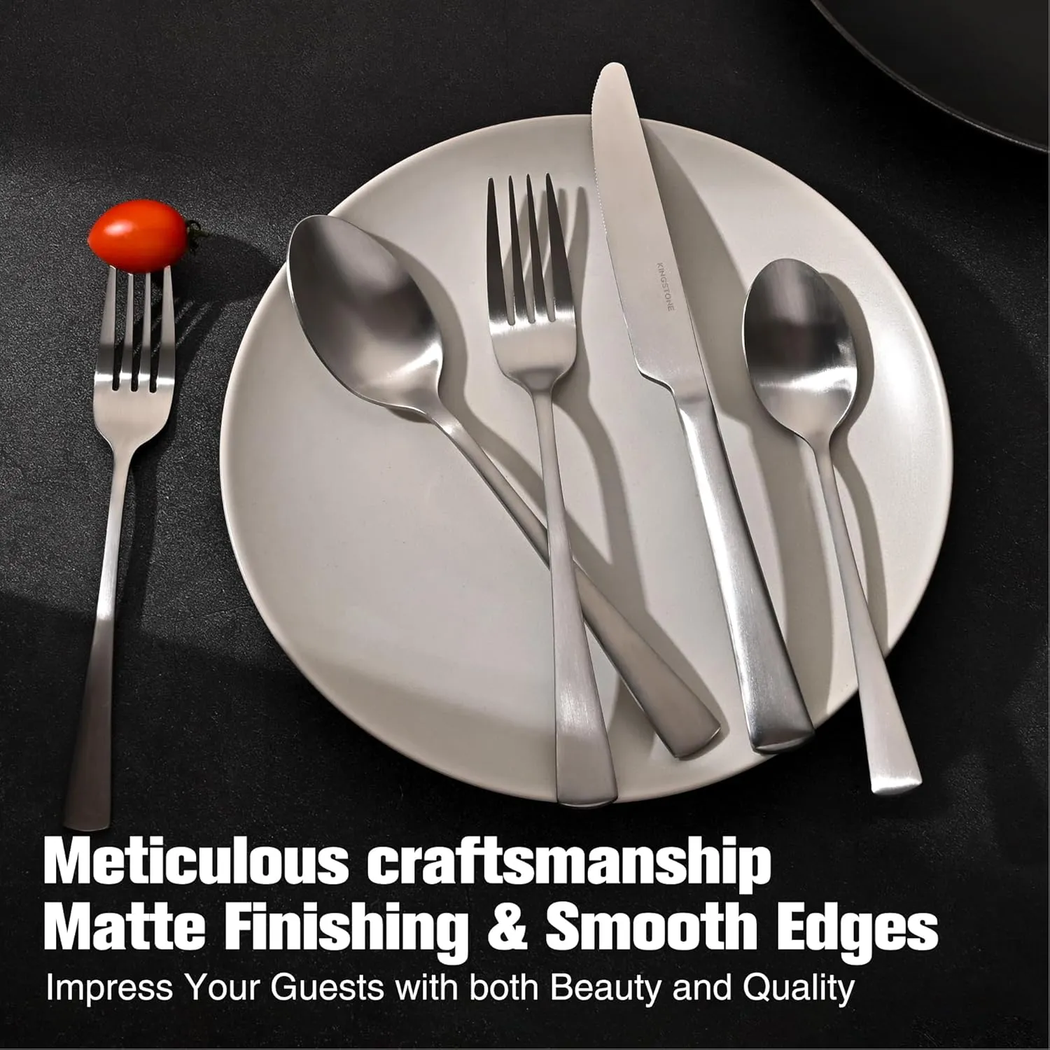 KINGSTONE Silverware Set for 8, 40-Piece 18/10 Stainless Steel Flatware Set,Forged Cutlery Set Matte Satin Finish, Dishwasher Safe