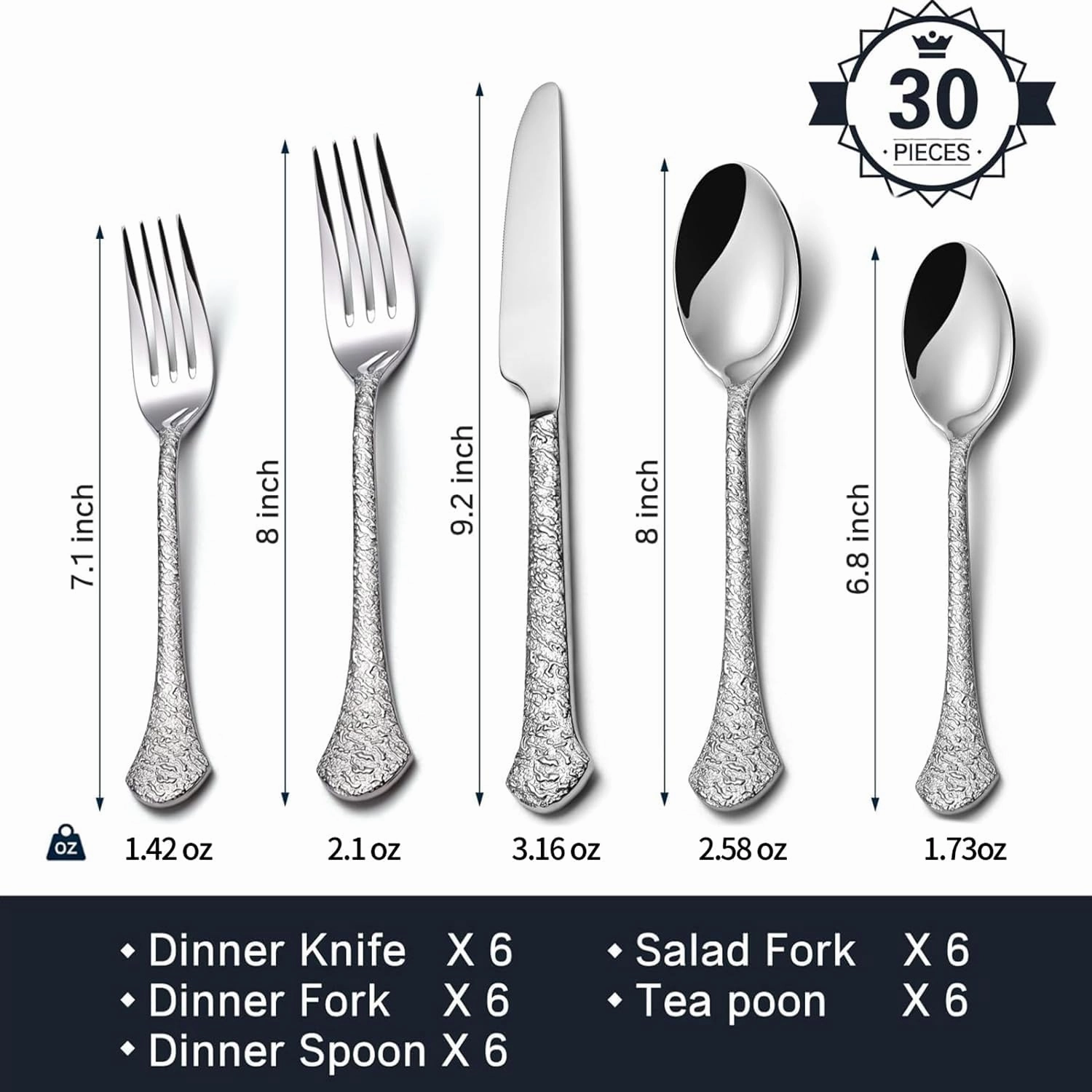 KINGSTONE Premium Silverware Sets, 18/10 Stainless Steel Flatware Set，30-Piece Cutlery with Tin Flow Handles, Dishwasher Safe (30-Piece)