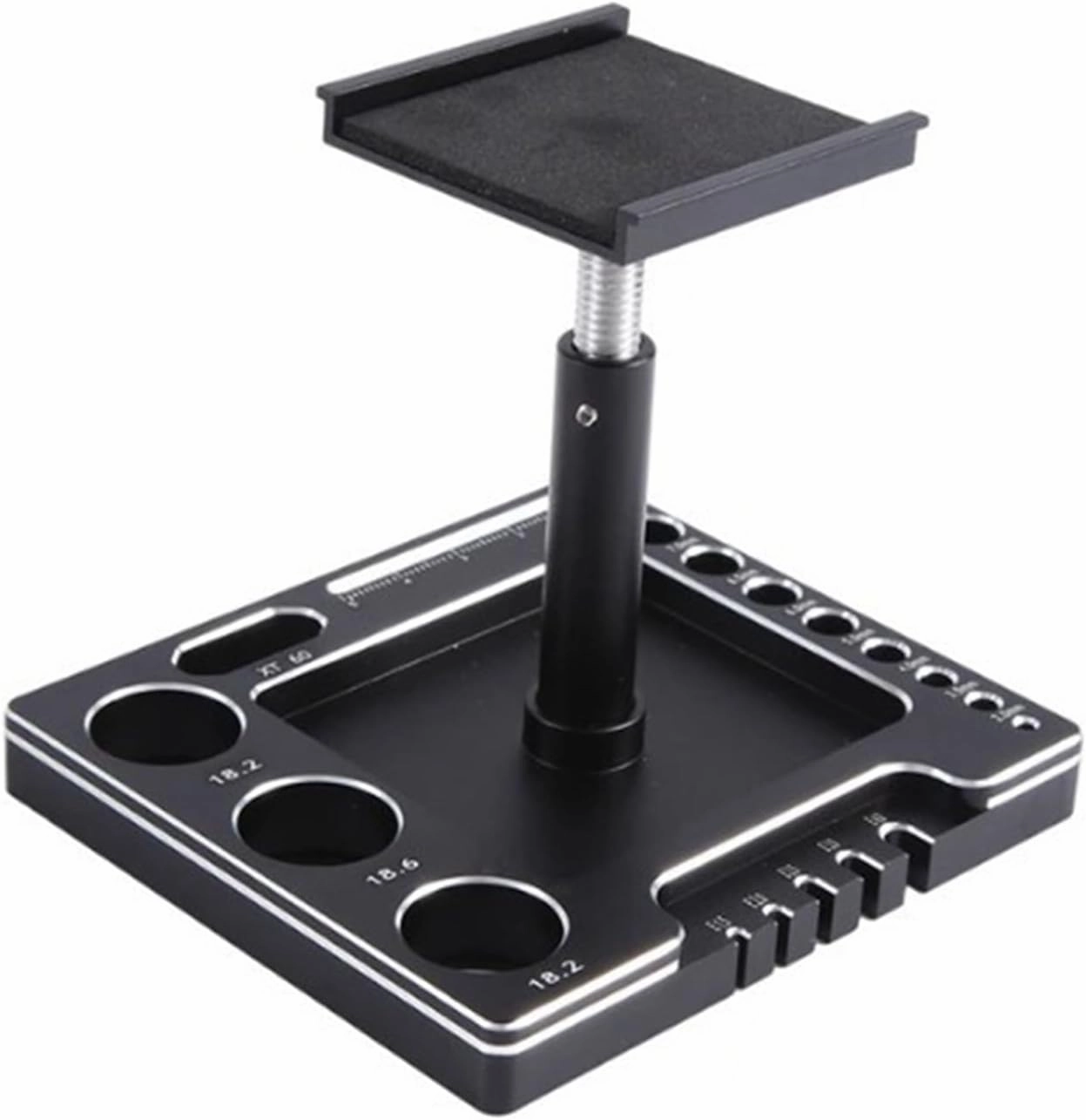 KingVal Metal RC Car Work Stand Repair Workstation Platform Compatible with TRX4M SCX24 FCX24 1/18 1/24 RC Mini Crawler Car (Black)