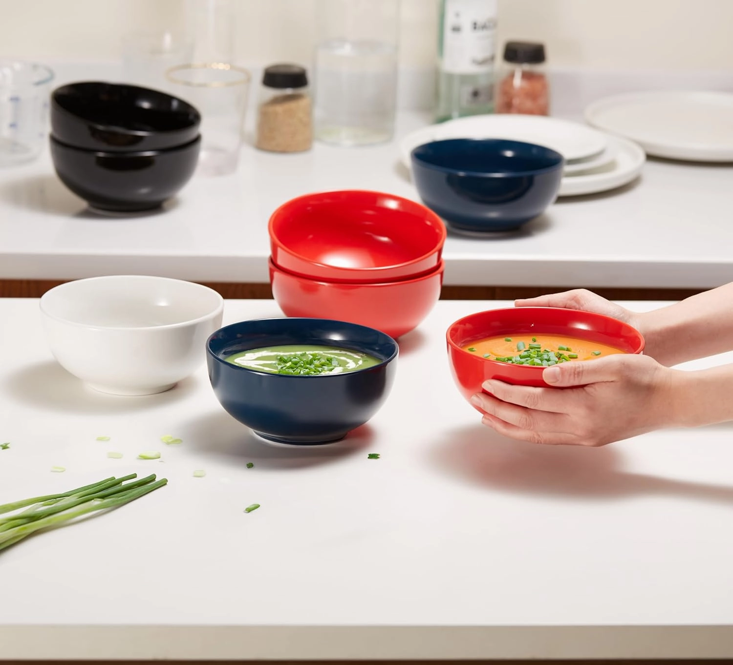 KooK Ceramic Soup Bowls, Cereal Bowl, Microwave, Dishwasher and Freezer Safe, Porcelain Dishes for Pasta, Salad, Oatmeal, Deep Interior, 20 oz, Set of 6, (White)
