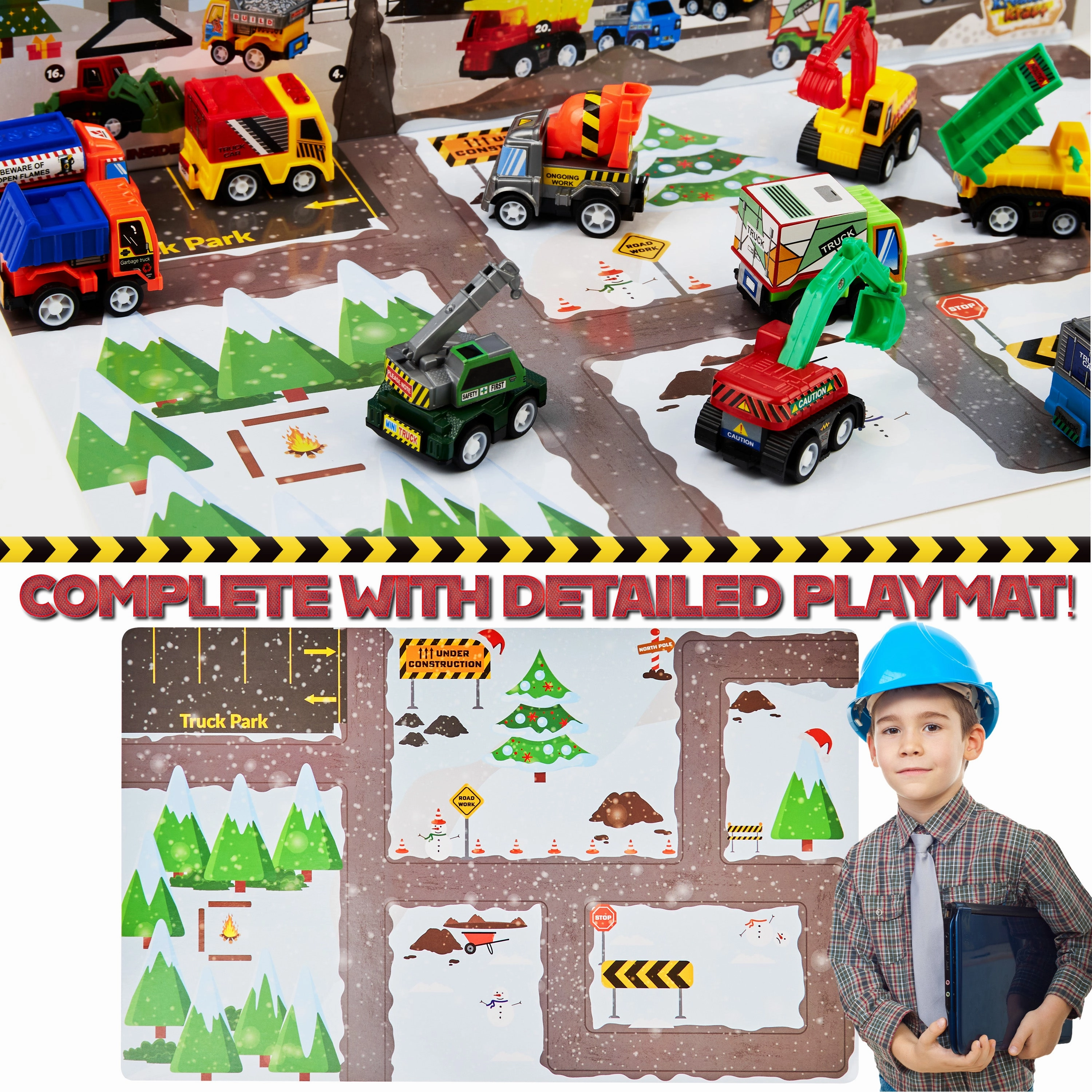 KreativeKraft Advent Calendar Kids Car Advent Calendars with 24 Diecast Mini Racing Cars or Construction Trucks