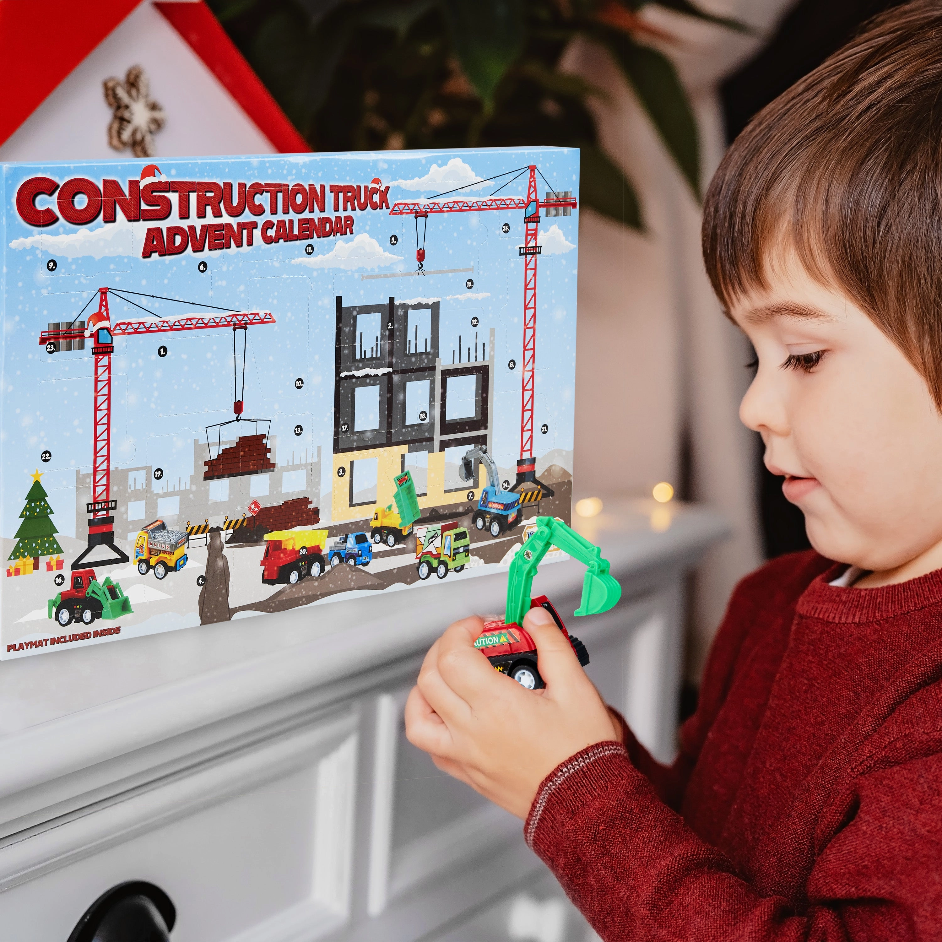 KreativeKraft Advent Calendar Kids Car Advent Calendars with 24 Diecast Mini Racing Cars or Construction Trucks