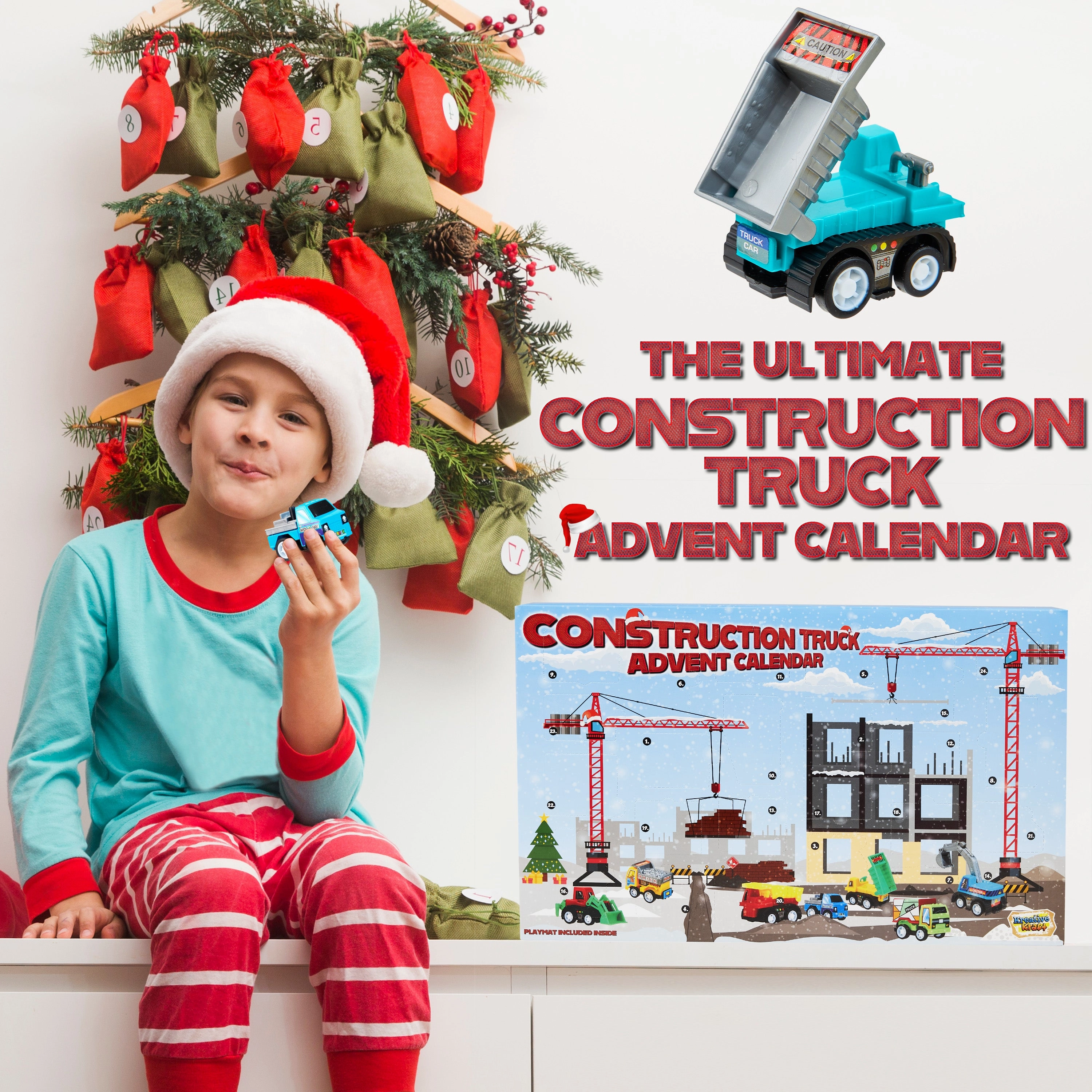 KreativeKraft Advent Calendar Kids Car Advent Calendars with 24 Diecast Mini Racing Cars or Construction Trucks