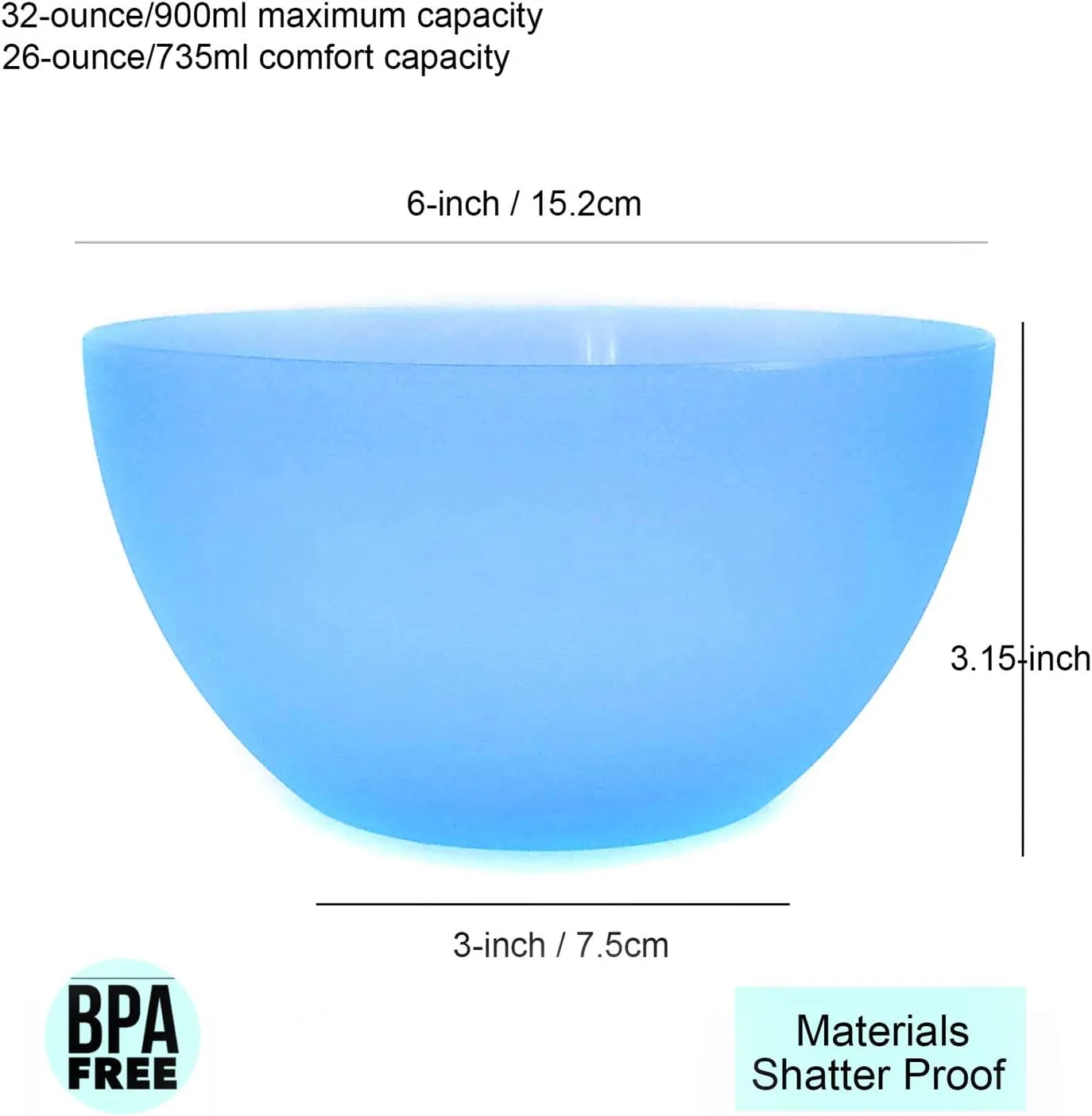 KX-WARE Plastic Bowls set of 12 - Unbreakable and Reusable 32oz/6 inch Plastic Cereal/Soup/Salad Bowls in 6 Assorted Color | Dishwasher Safe, BPA Free